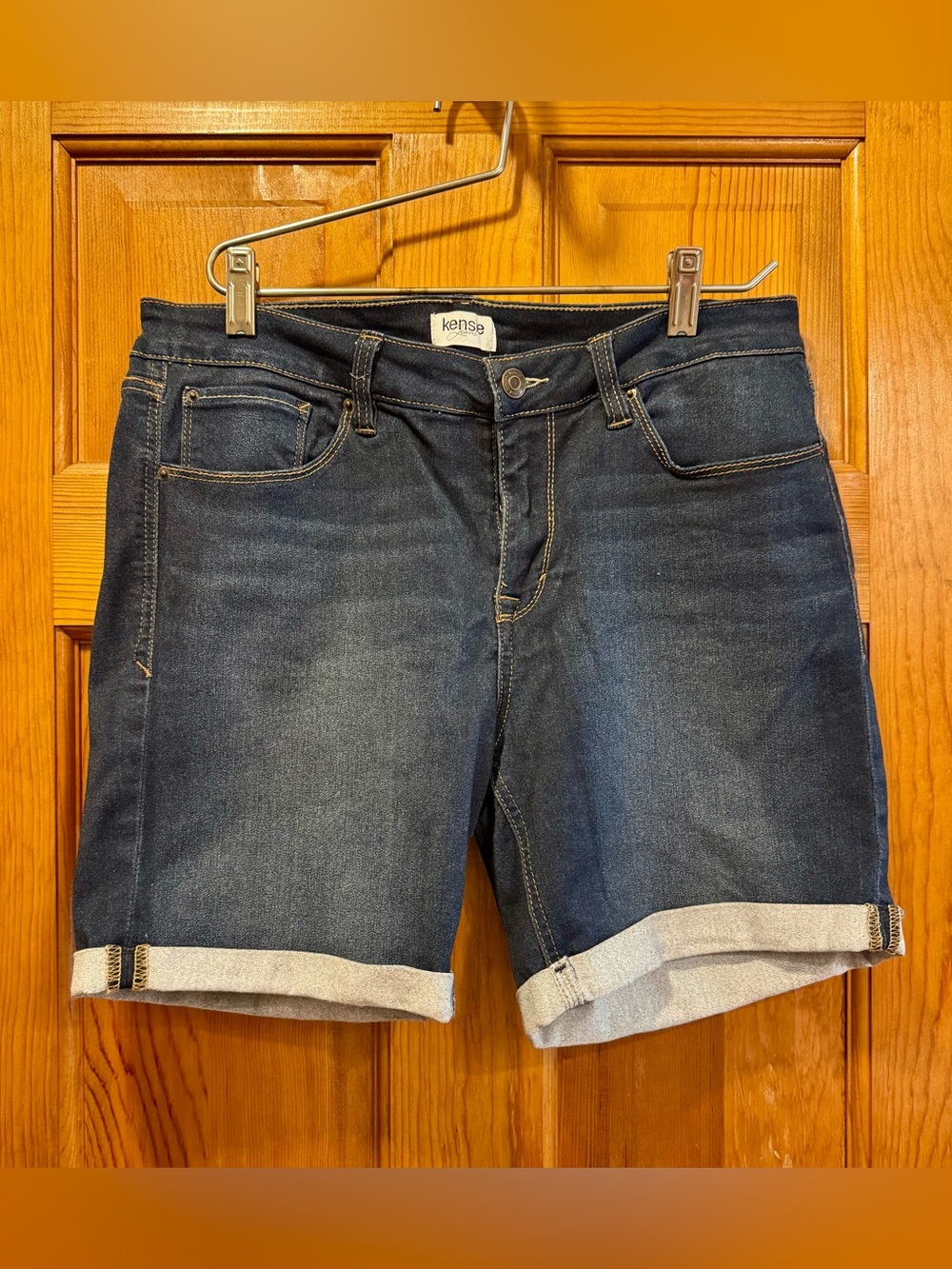Kensie Dark Blue Rolled-Cuff Denim Shorts